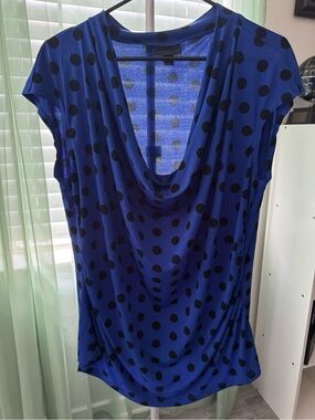 Worthington Blue Polka Dot Draped Cowl Neck Blouse